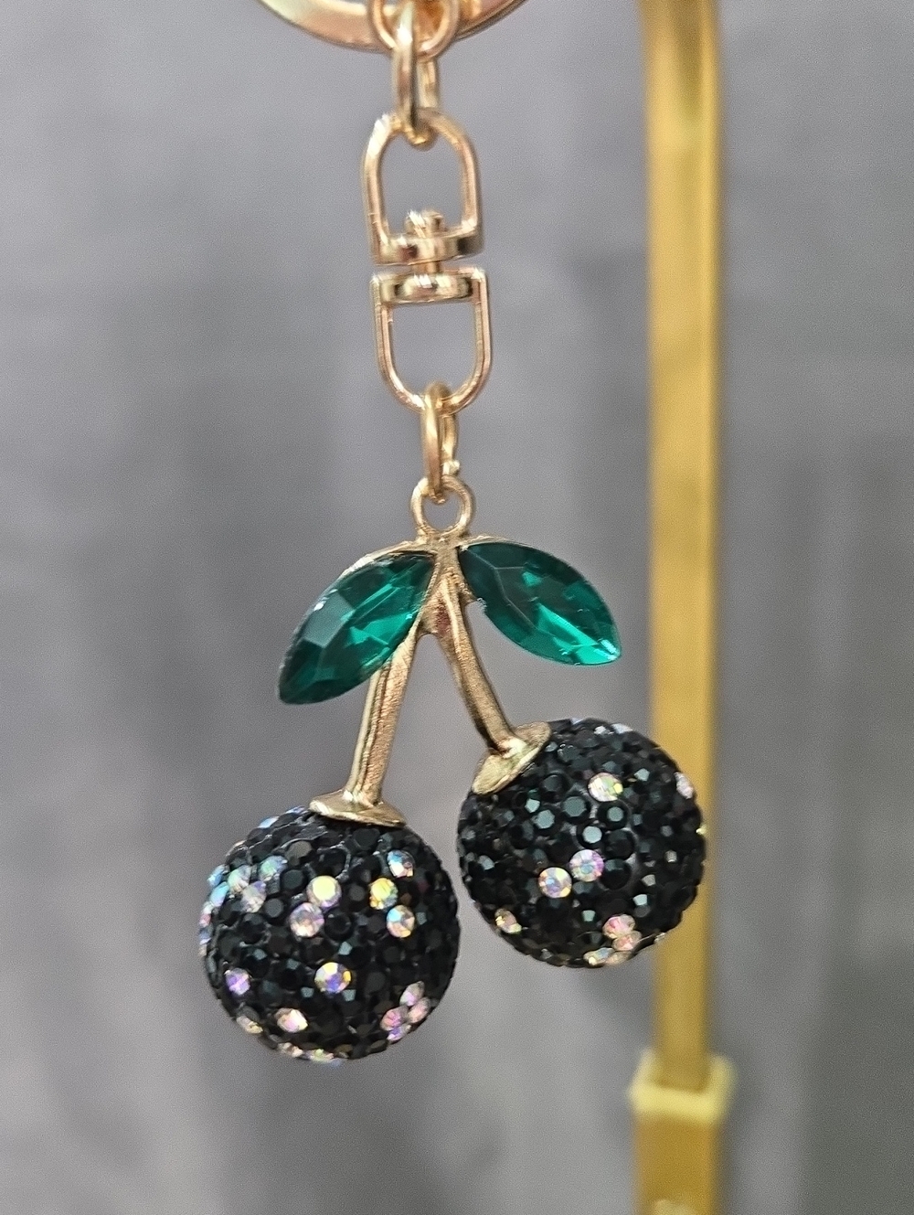 Sparkling Black Cherry Keychain Bag Charm